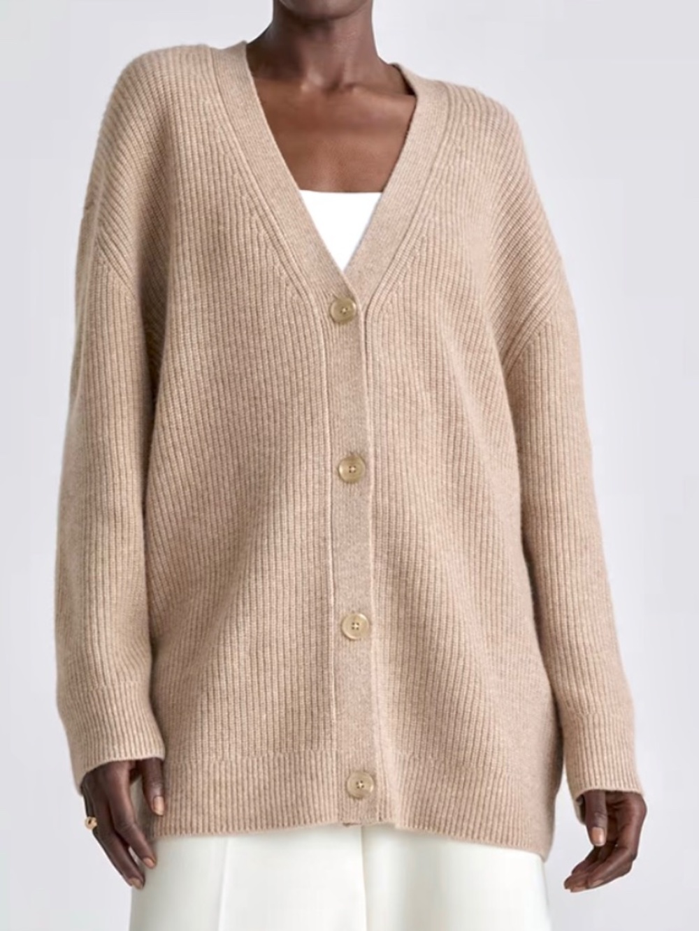 QUINCE Mongolian Cashmere 2.0 Oversized Boyfriend Cardigan in Oatmeal - XL